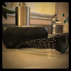 Black Chanel sunglasses with Swarovski crystals
