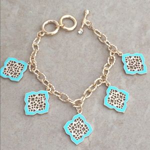 Gold Tone Turquoise Filigree Charm Toggle Bracelet