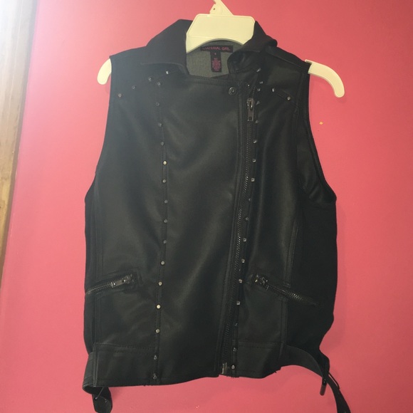 black leather zip up vest