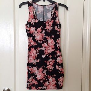 Black Pink Floral Body-Con Dress