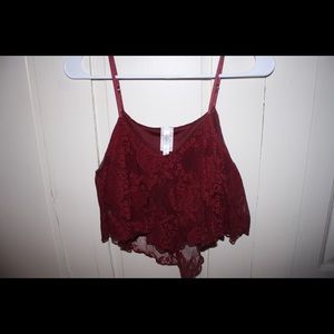 Maroon lace crop top