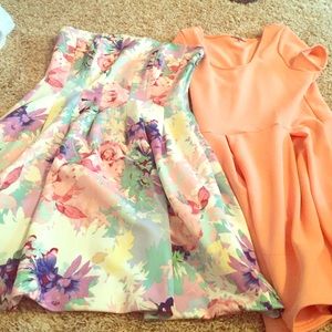 Summer bundled dresses. Flowered and peach