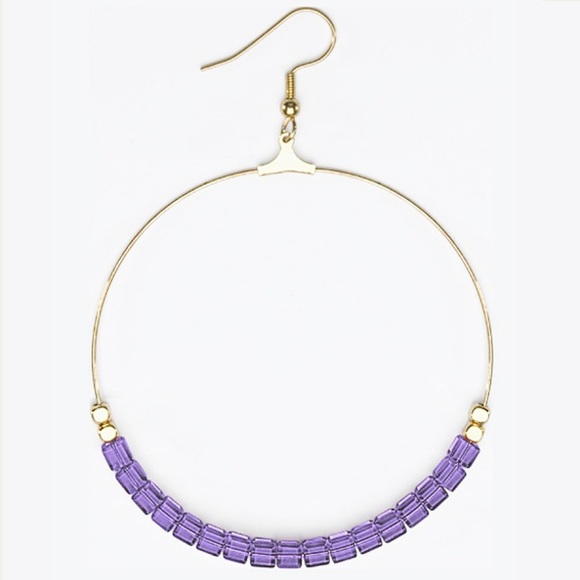 Lavender Field Swarovski Gold hoop earrings