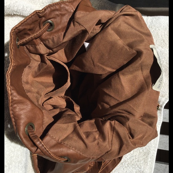 Cognac Brown Rucksack Backpack w Crochet Trim - Picture 4 of 4