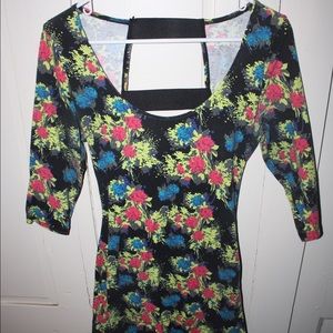 Backless dress with fluorescent floral design
