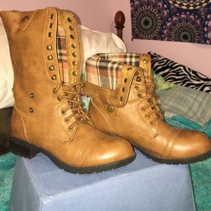 light brown fold over combat boots
