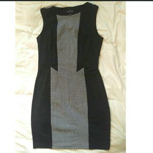 White/black polka dot color block dress