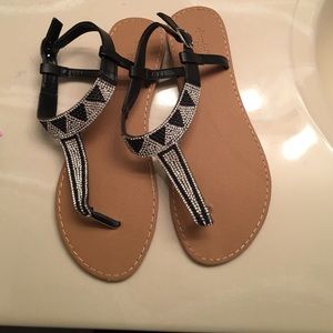 Black and silver sparkle sandals