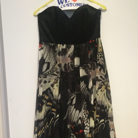 Elegant Long Butterfly Chiffon w/ Satin Top Dress - Picture 2 of 4