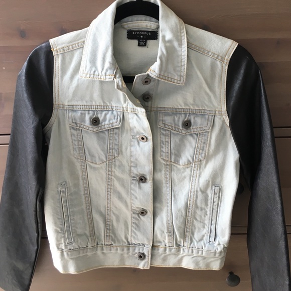 Denim Jacket with leather sleeves
