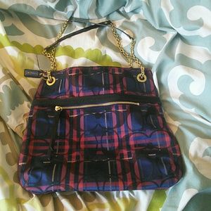 Coach Poppy tartan slim tote