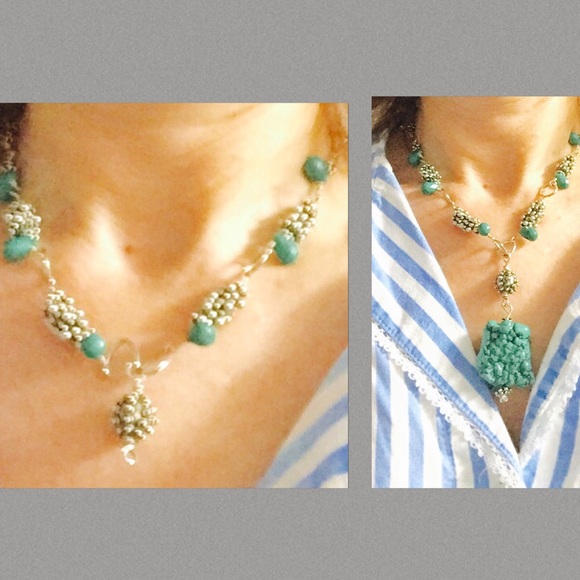 Handmade Turquoise Amazonite Bali bead Necklace - Picture 1 of 4