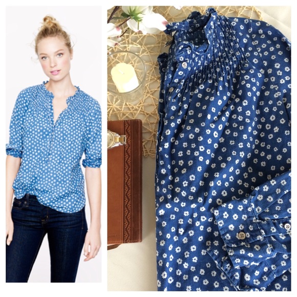 J. Crew Tops - Ruffled Popover in Luau Indigo Floral