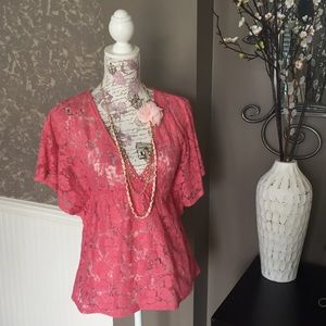 💕Sheer Pink V-Neck Top💕