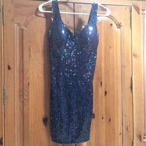 Adrianna Papell Navy Blue Sequin Dress
