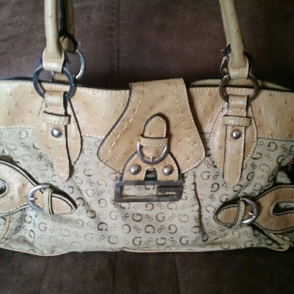 Cream & Tan large Guess Bag