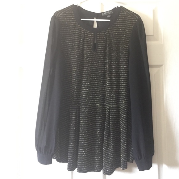 Sparkly Gold Top With Sheer Black Sleeves