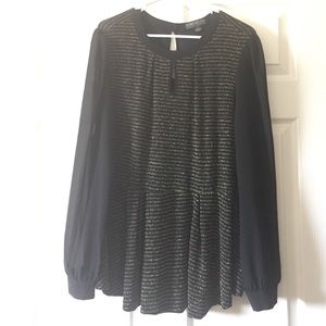 Sparkly Gold Top With Sheer Black Sleeves