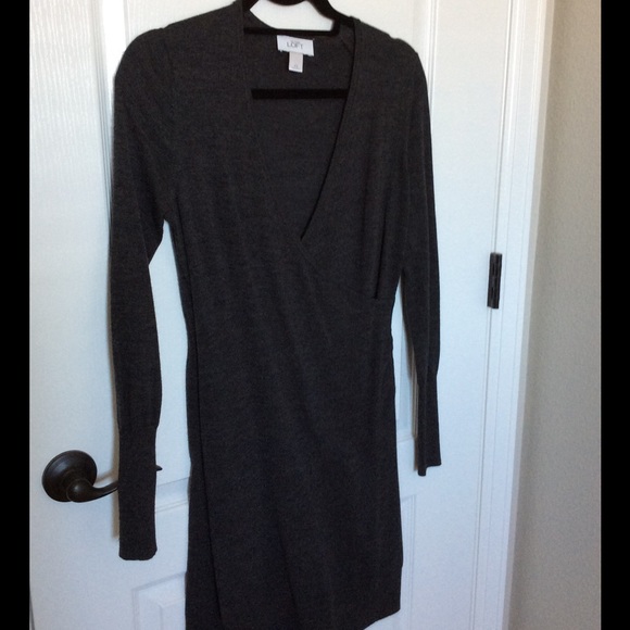Charcoal Wrap Sweater Dress- LOFT