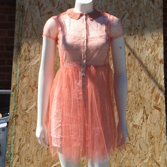 Rose colored mesh Peter Pan collared mesh dress.