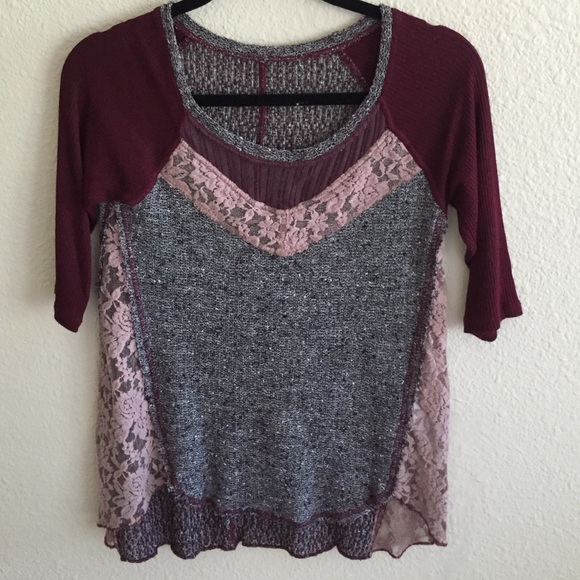 Free People Lace Panel Sweater Top