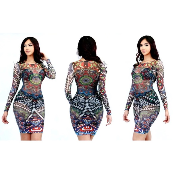 Sheer sexy Tribal Print Bodycon Dress