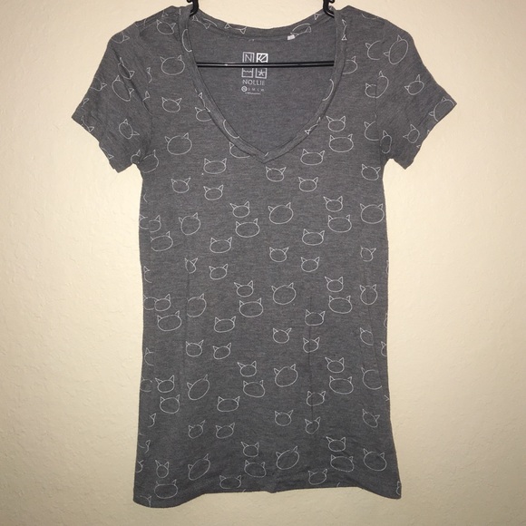 Pacsun Grey cat print v neck