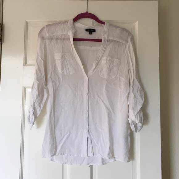 Spence white button down blouse with front pockets