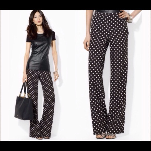 RALPH LAUREN POLK A DOT GEORGETTE PALAZZO PANTS!