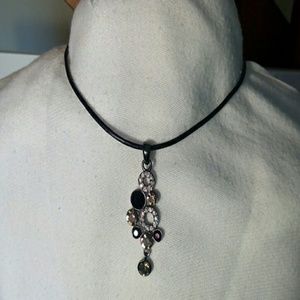 Leather necklace with jeweled slider