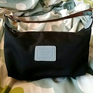 Coach Black vinyl small top handle zipper pouch