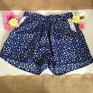 Blue and White Patterned Shorts w/ Pocket Details