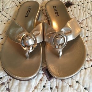 Chicos gold metallic flip flops