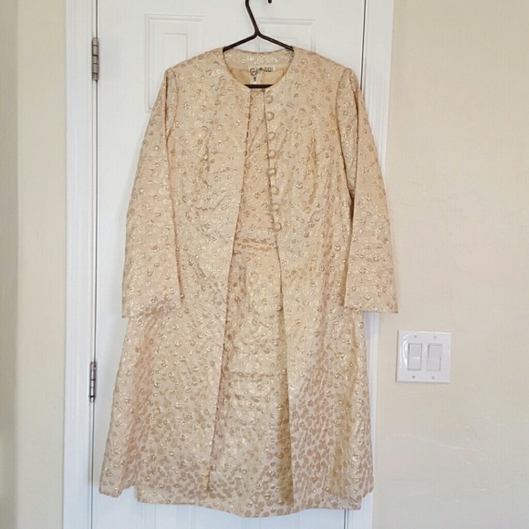 Vintage Dresses & Skirts - Vintage Gold Lame Accent Dress & Long Coat