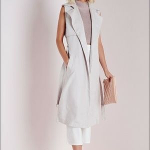 Gray Faux Suede Sleeveless Trench Coat