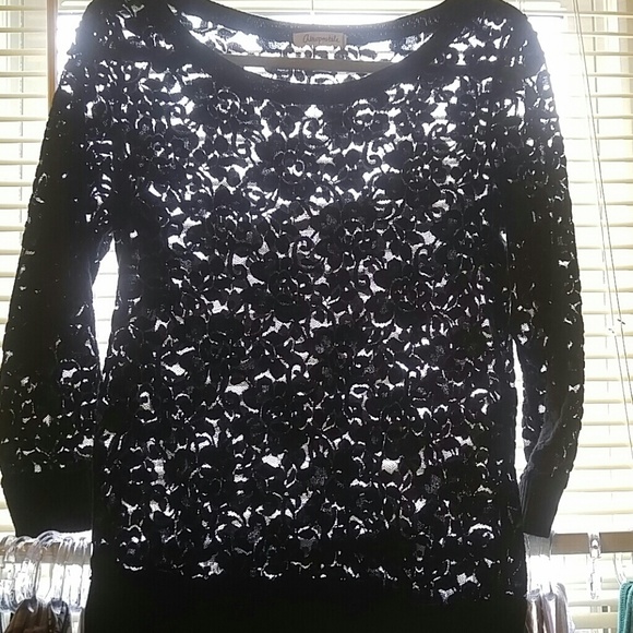 Sheer black lace sweater 3/4 sleeve