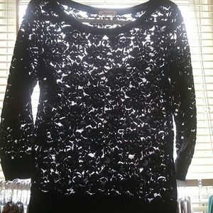 Sheer black lace sweater 3/4 sleeve