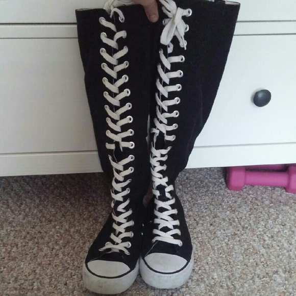 Black and White Lace Up Sneaker Boots