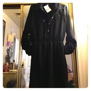 Black collard button up dress.