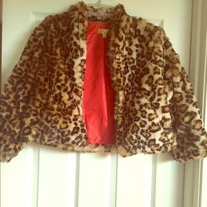 Leopard faux fur crop jacket.