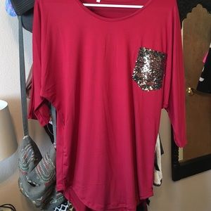 FINAL PRICE Red shirt w/ sequined pocket NWOT