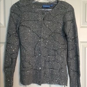Gray and silver button up cardigan sweater