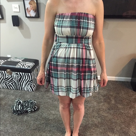 Short strapless plaid dress - Picture 2 of 2