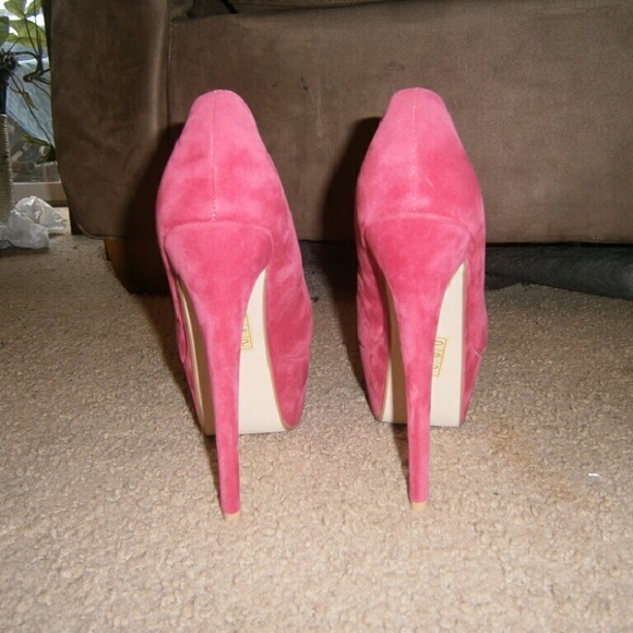 Coral red suede platform pumps uk7/9 usa - Picture 3 of 4