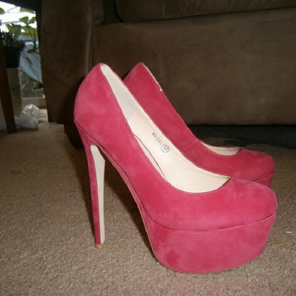 Coral red suede platform pumps uk7/9 usa - Picture 4 of 4