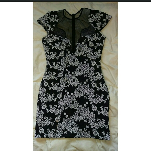 White/black floral mesh dress