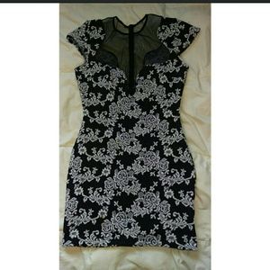 White/black floral mesh dress