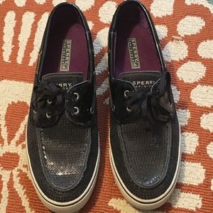 Black sequin Sperry shoes