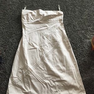 Khaki colored strapless dress