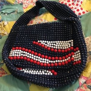 Red white and blue vintage beaded purse